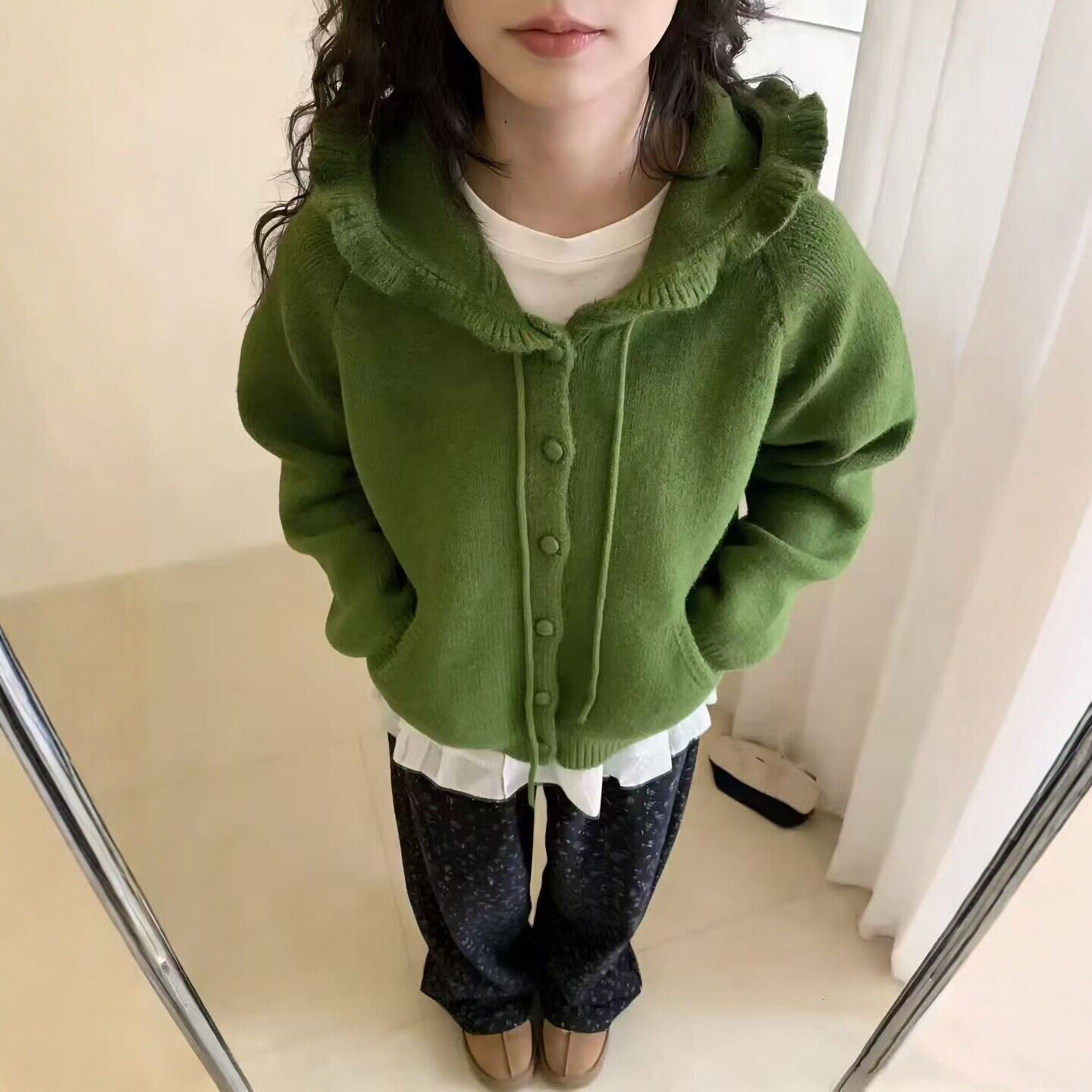 连帽针织开衫女秋冬季新款宽松慵懒风木耳边毛衣外套韩系百搭上衣