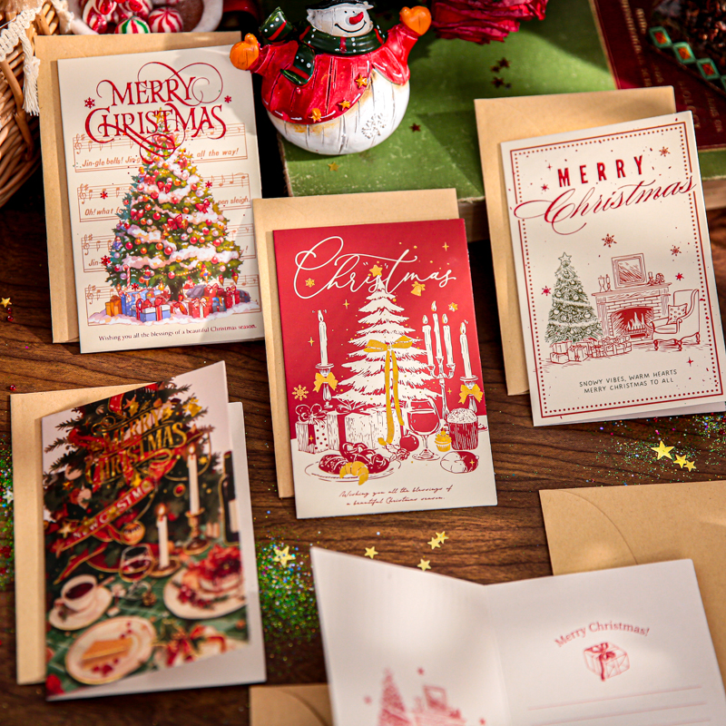 纸先生长方形贺卡圣诞烛光颂