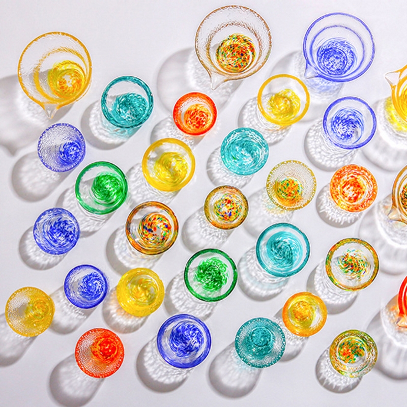 回畔森林清酒杯日式彩色玻璃杯