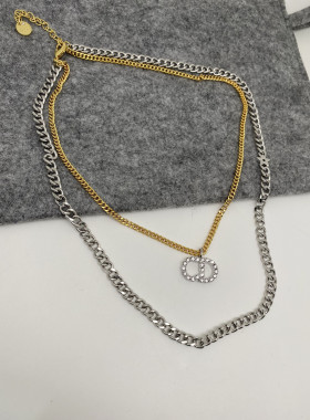 双层字母镶钻休闲百搭项链毛衣链