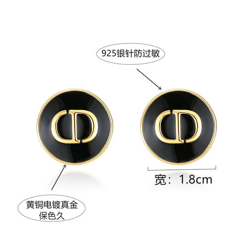 滴油耳钉圆形字母纽扣黄铜时尚