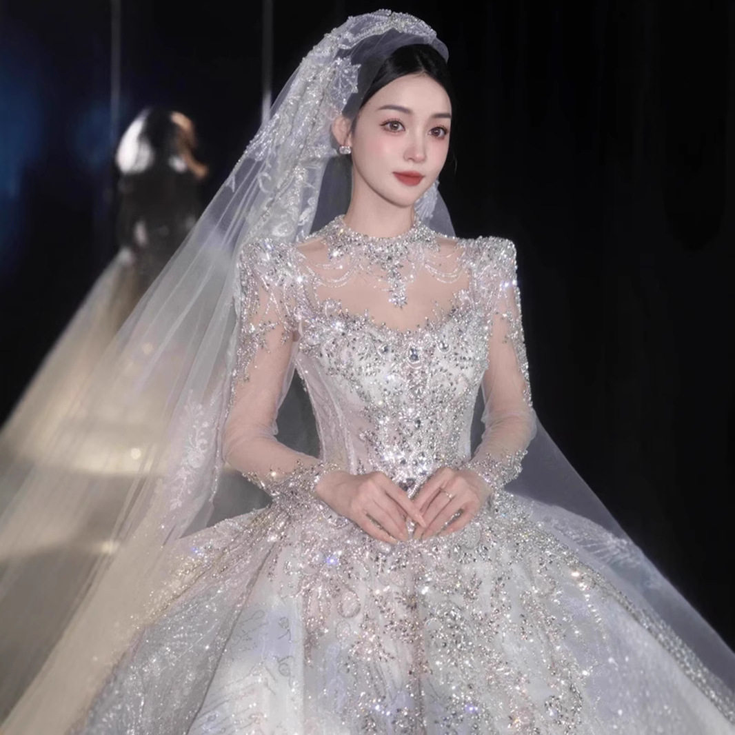长袖婚纱新娘主纱重工奢华婚服撑裙大码嫁衣2025新款小个子公主裙
