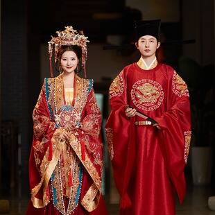 宋制汉服婚服重工礼服古代中式嫁衣凤冠霞帔出阁服情侣结婚装出租