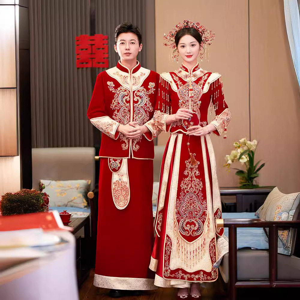 中式嫁衣礼服撞色敬酒服