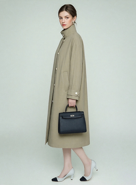 2026新款早春季高级感气质夹棉风衣时髦领口飘带韩系宽松长款外套