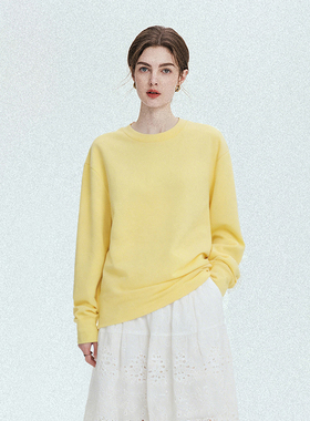 2026春季罗纹圆领针织衫长袖净色廓形宽松T恤男女复古卫衣休闲