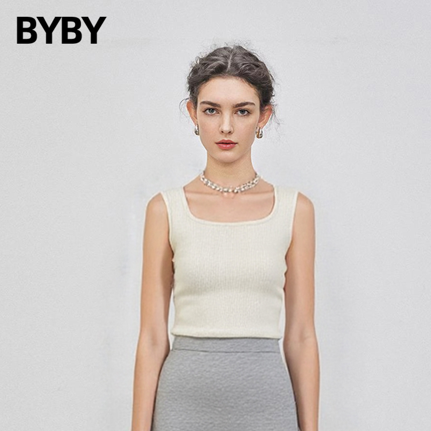 布衣布语白色羊毛吊带背心