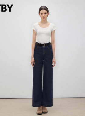 【现货】布衣布语蓝色牛仔裤女2025秋季高腰显瘦阔腿裤直筒裤长裤