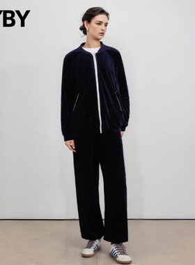 气质通勤简约休闲百搭立领拉链两件套宽松黑色长袖外套长款裤子女