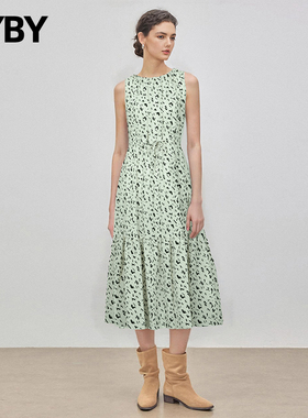 小众设计感碎花波点无袖连衣裙女新款法式中长款收腰显瘦背心裙