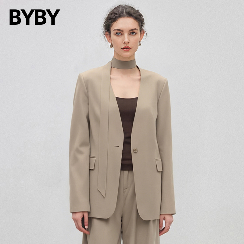 【现货】布衣布语无领小西服外套女2025秋季一粒扣高级感休闲西装