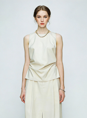 春季新款显瘦百搭上衣无袖套装女收腰背心松弛感开衩半身裙套装