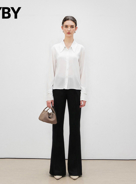 形塑超模腿 老钱智性中低腰篙弹垂顺显瘦微喇叭休闲黑色西装长裤