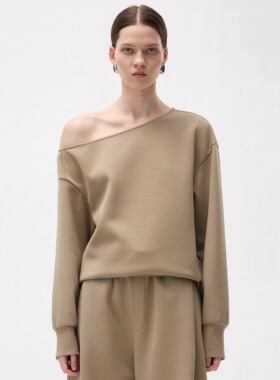 PHISM25年新款拼接露肩卫衣女露肩斜肩卫衣卫裤套装