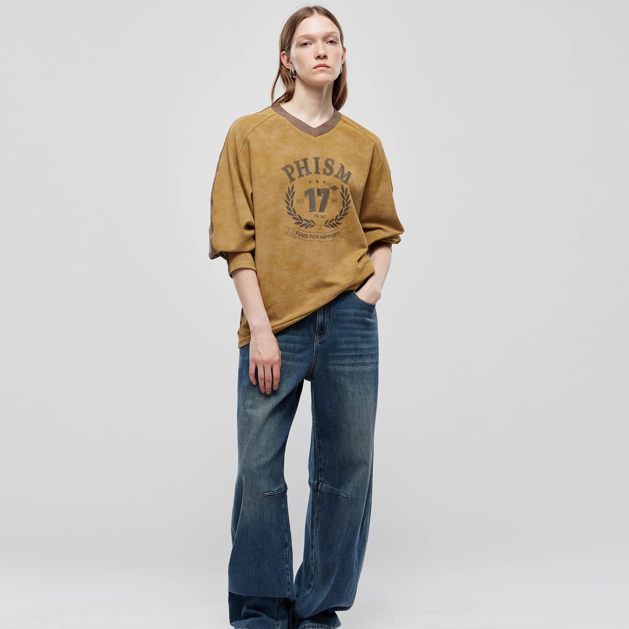 PHISM宽松长裤茧型牛仔裤