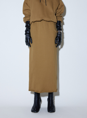 PHISM春秋毛边腰头半裙女休闲复古长款半身裙宽松 033S06