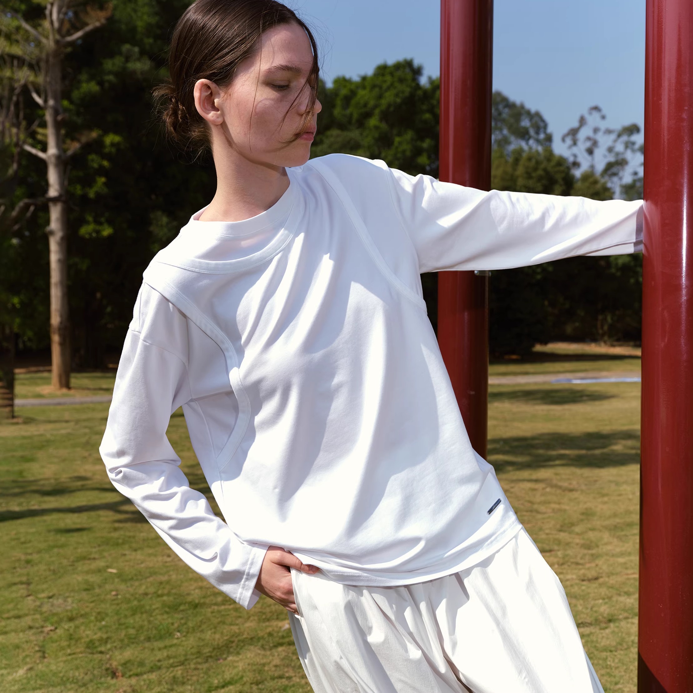 不规则假两件长T恤