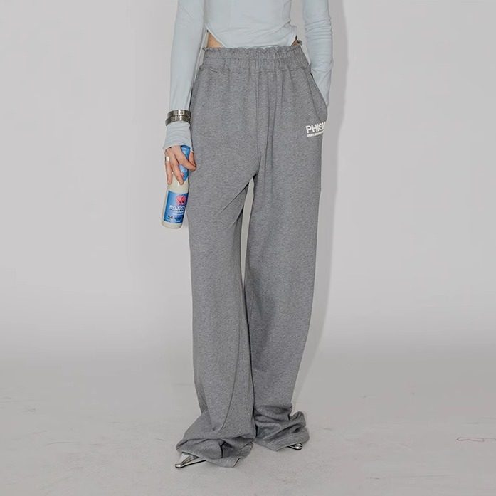 PHISM春夏新品花边腰卫裤女宽松运动休闲长裤松紧腰字母印花