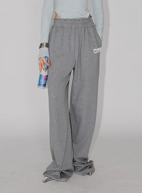 PHISM春夏新品花边腰卫裤女宽松运动休闲长裤松紧腰字母印花