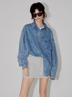 PHISM早春新品牛仔衬衫女宽松H型长袖衬衣休闲复古