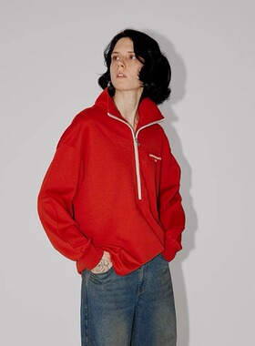 【姜妍同款】PHISM春夏新款拉链印花卫衣女宽松长袖翻领卫衣纯色