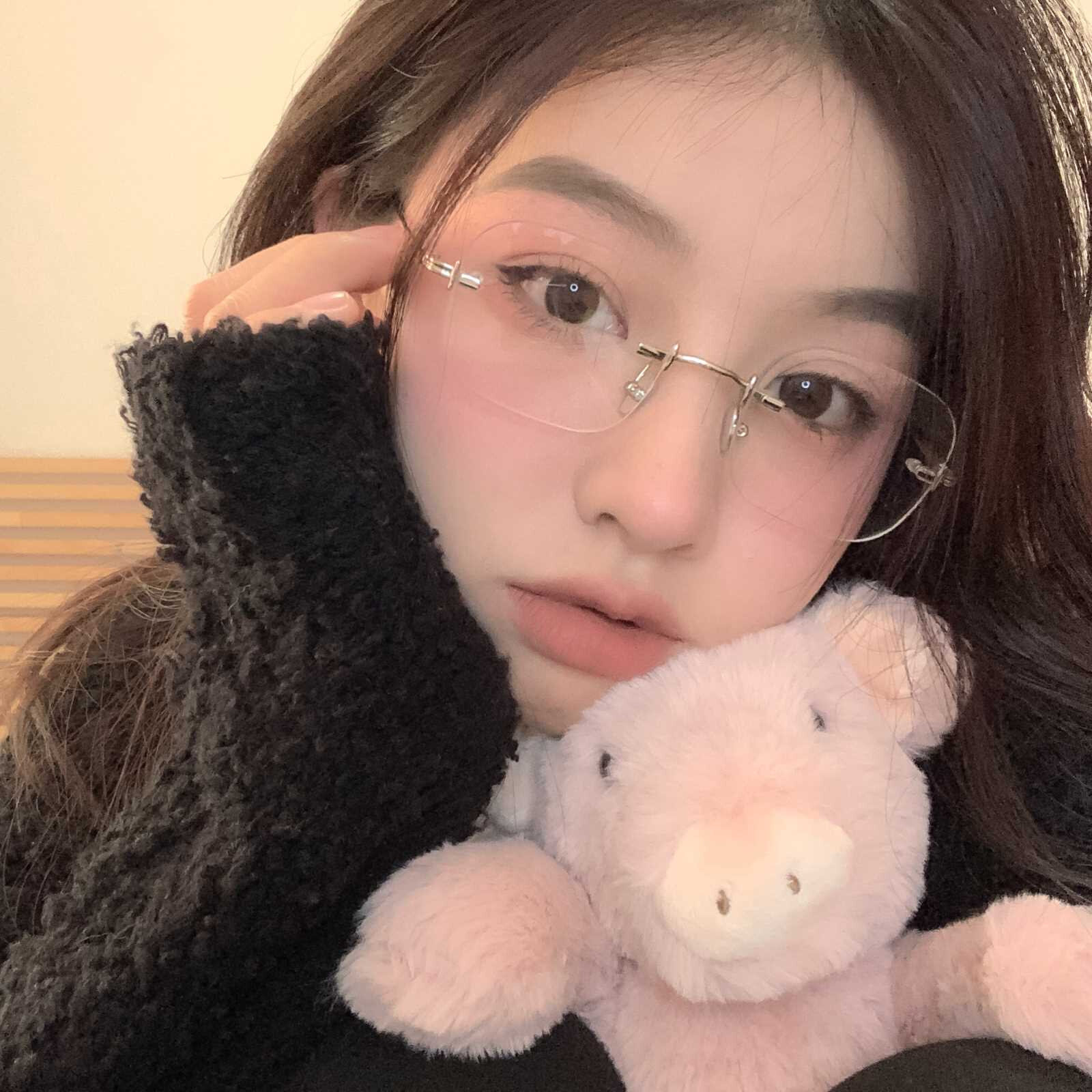 超轻无框近视眼镜女可配有度数网红素颜大框显脸小眼睛无边框镜架