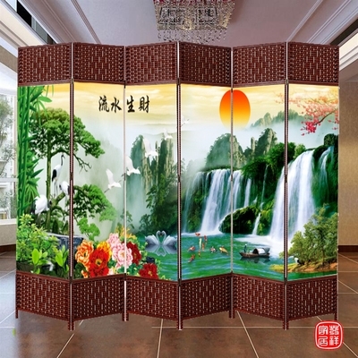 藤编布艺屏风隔断折叠酒店养生茶馆客厅办公实木玄关中式折屏座屏