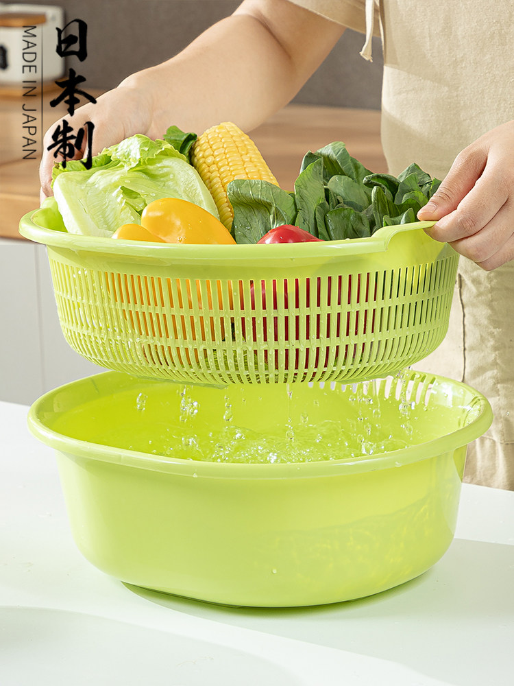 日本进口双层洗菜盆加厚大号沥水篮滴水厨房家用水果滤菜篓淘米器