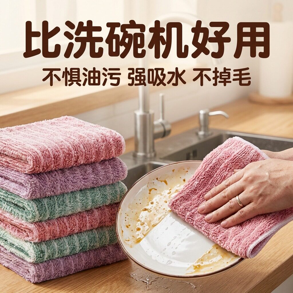 日本洗碗布抹布厨房灶台专用吸水不掉毛家用易清洗超细纤维洗碗巾