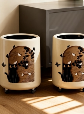 高颜值家庭垃圾桶室内家用2025新款中古风客厅卧室卫生间专用纸篓