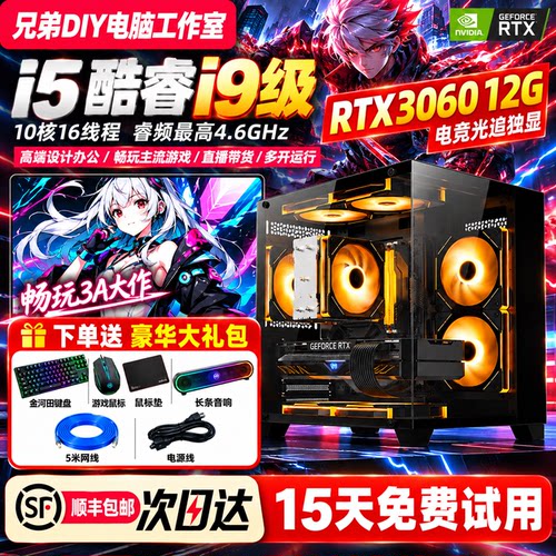 酷睿i5/i9级/RTX3060/4060吃鸡电脑主机游戏台式组装直播办公全套