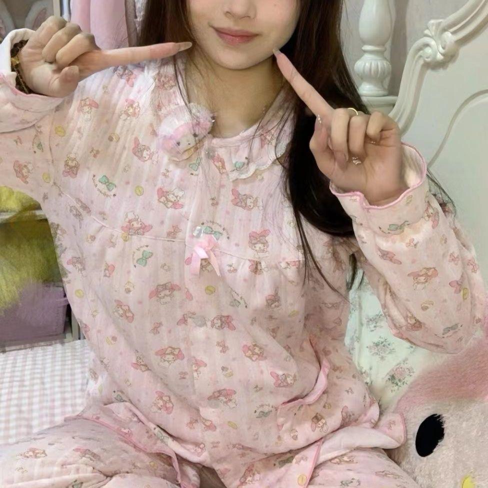 网红爆款可爱长袖美乐蒂睡衣女款春秋季2025新款家居服套装可外穿