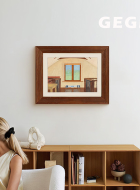 望春】GeGe卧室书房餐厅挂画高级感实木北欧复古玄关中古风装饰画