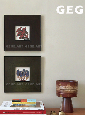 万物生】中古风装饰画客厅卧室书房挂画高级感复古实木壁画书房画