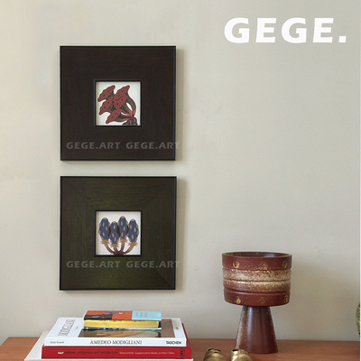 万物生】中古风装饰画客厅卧室书房挂画高级感复古实木壁画书房画