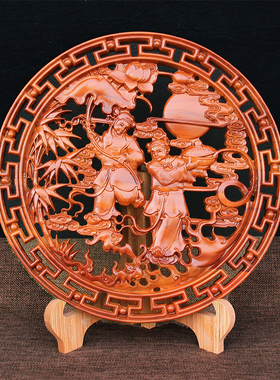 桃木和合挂饰摆件图挂件福字中国结家居客厅玄关礼品挂画木雕摆设