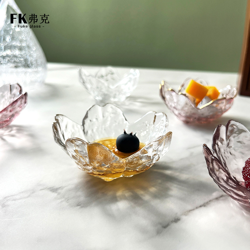 日式锤目纹粉色樱花瓣玻璃味酱料碟小碟子醋碟火锅调料碟蘸料碟子