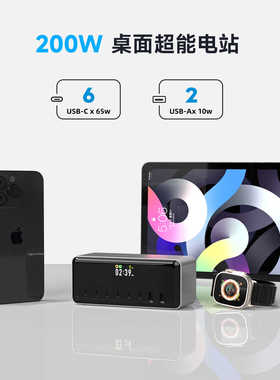 ISDT艾斯特 200W多孔大功率8口独立桌面充电器 智能APP闹钟功能