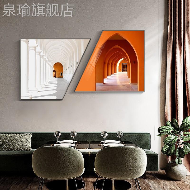 定制网红现代建筑餐厅装饰延伸空间创意造型客厅挂画画气大橙色样图片