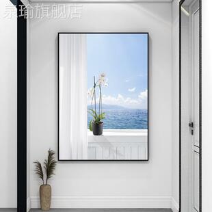 定做景风挂景视觉延伸空间画轻奢窗户北海欧入户玄关装饰画竖版落