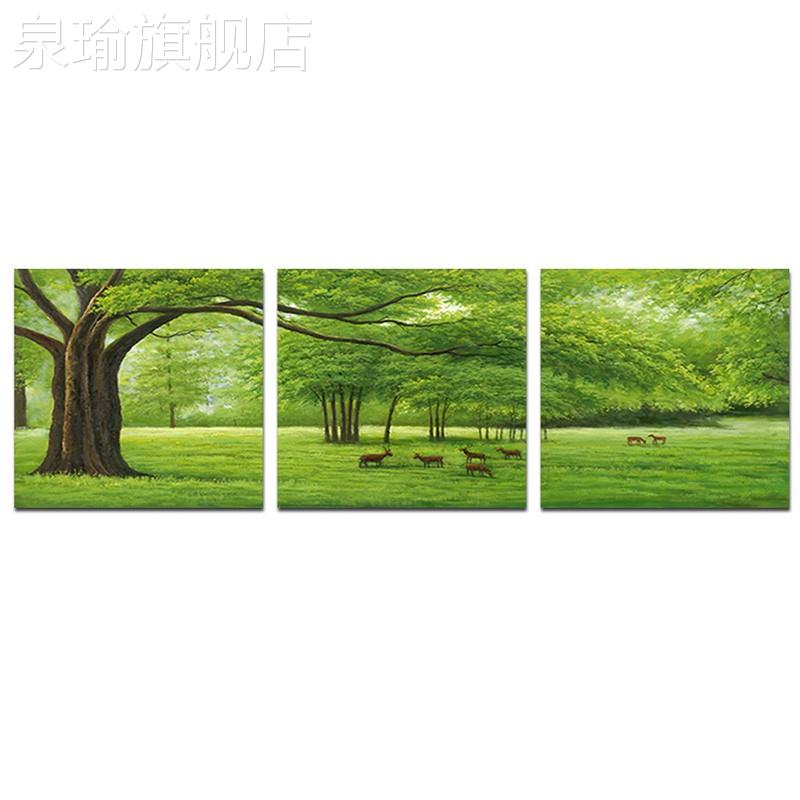 网红轻奢厅装饰画客常青树沙发背墙挂画北欧三景联餐厅画风景绿树图片