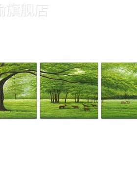 网红轻奢厅装饰画客常青树沙发背墙挂画北欧三景联餐厅画风景绿树