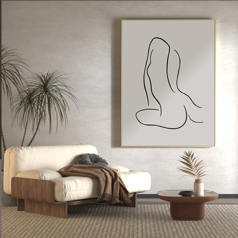 毕加索巨型黑白灰人体线条装饰画抽象客厅沙发背景墙落地大幅定做