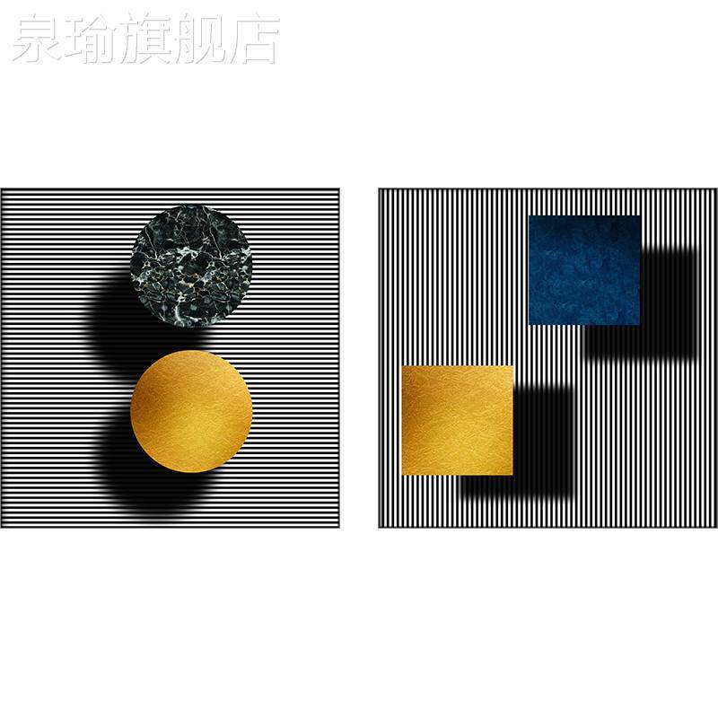 网红奢风格客厅饰画沙壁发轻背景装墙几何图形挂画三联卧室床头创