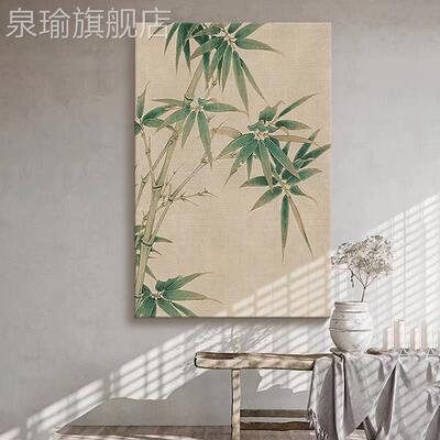 网红竹报安纯室绘油玄关装理饰画抽新平手中式客厅象竹子茶肌画画