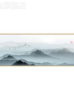 网红新饰中发式水墨山水客厅挂画版床头抽象禅意茶室横沙背景画墙