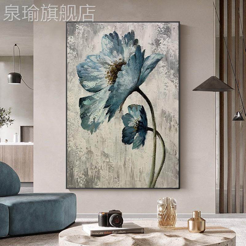 网红纯手绘客抽象画落地装饰画工花卉入油厅户玄关挂画竖版手壁画