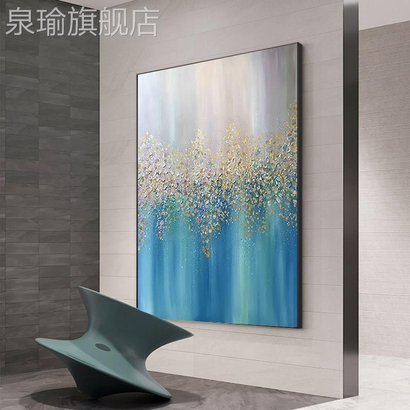 网红大芬挂村手绘油画金发财树抽箔象玄关纯客厅装饰画美式厅走餐图片