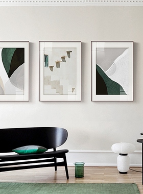 客厅天光 现代简约墨绿色三联装饰画建筑边框铝合金壁画挂画网红