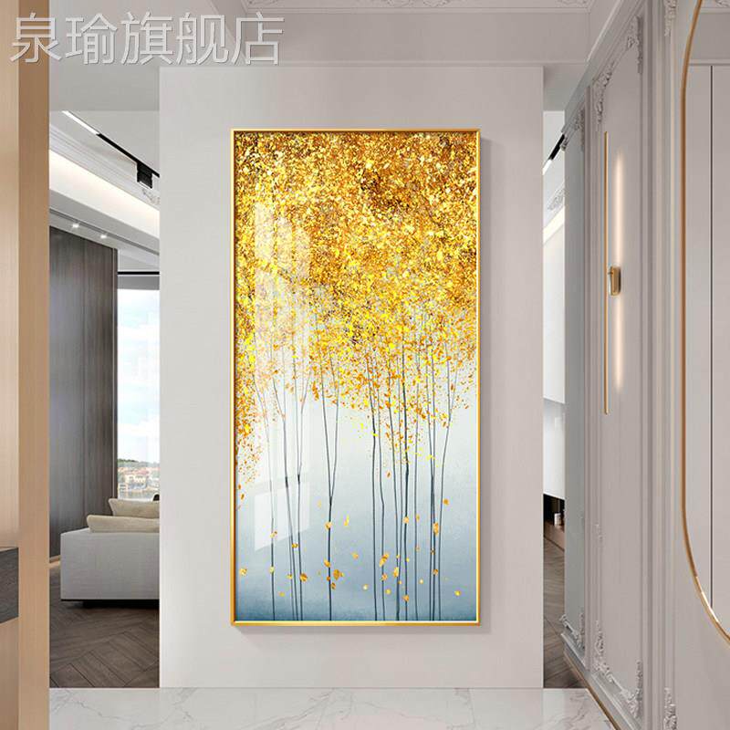网红廊黄金大道入大装厅画走入口挂饰画财口富风景壁画金色遍地财